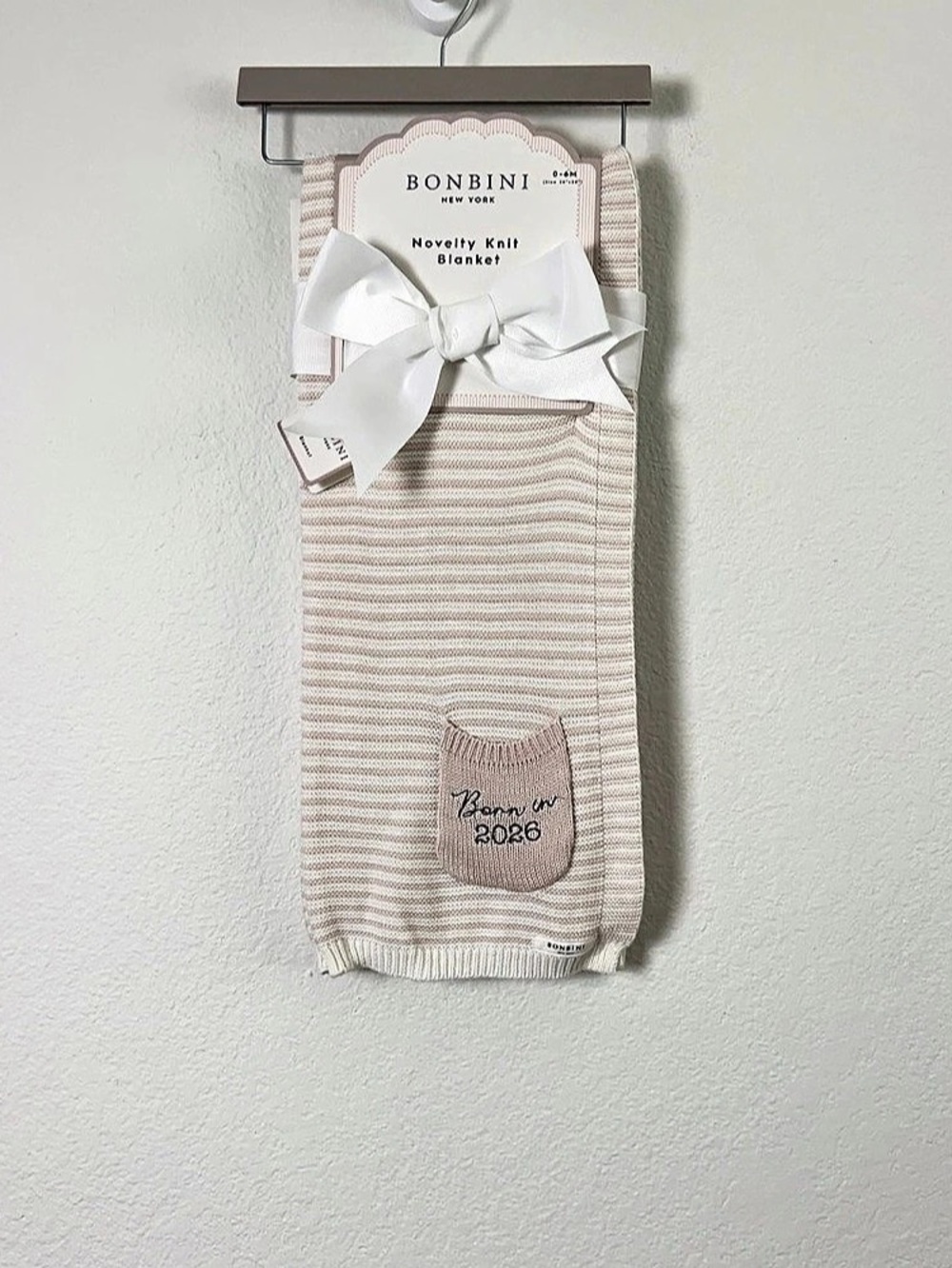 Bonbini Novelty Knit Blanket Pink & White Striped NWT Blanket